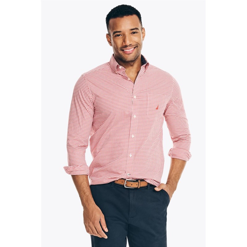  Nautica Ανδρικό πουκάμισο ριγέ Classic Fit W25003 Κόκκινο1