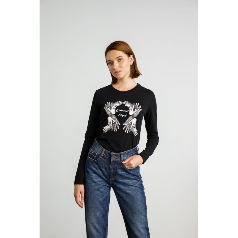Edward Jeans Βαμβακερή μακρυμάνικη μπλούζα Canan Top Μαύρη1