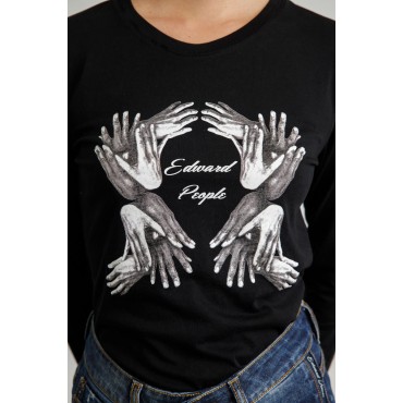 Edward Jeans Βαμβακερή μακρυμάνικη μπλούζα Canan Top Μαύρη